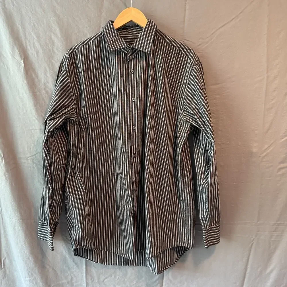 Alfani Men's Button Down Shirt Size XL‎ Striped Long Sleeve 100% Cotton Black